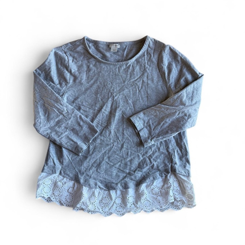 J. Crew Light Gray Long Sleeve Top with Lace Hem